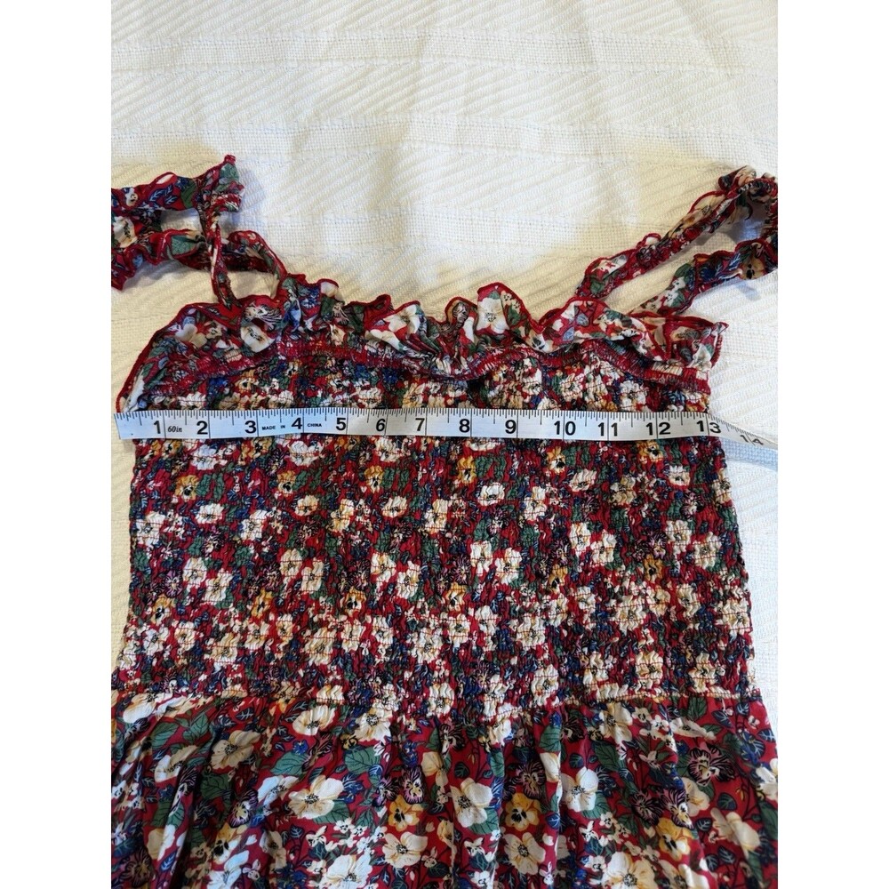 Natural Life Womens M Floral Smocked Maxi Dress Red Boho Cottagecore Rayon Slit - Picture 5 of 9